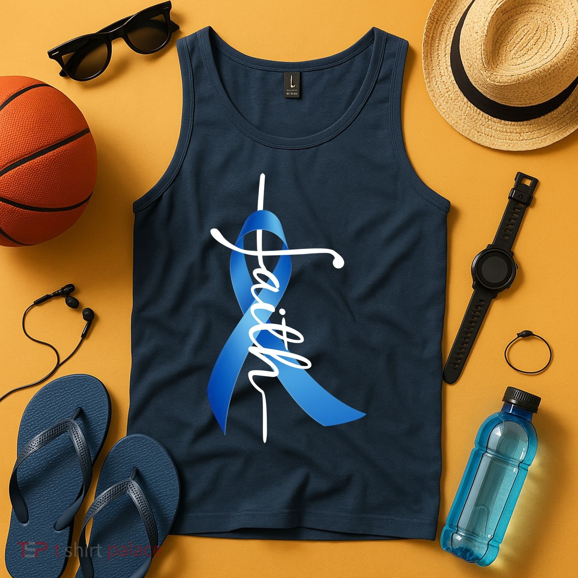 Faith Colon Cancer Cross Ribbon Tank Top