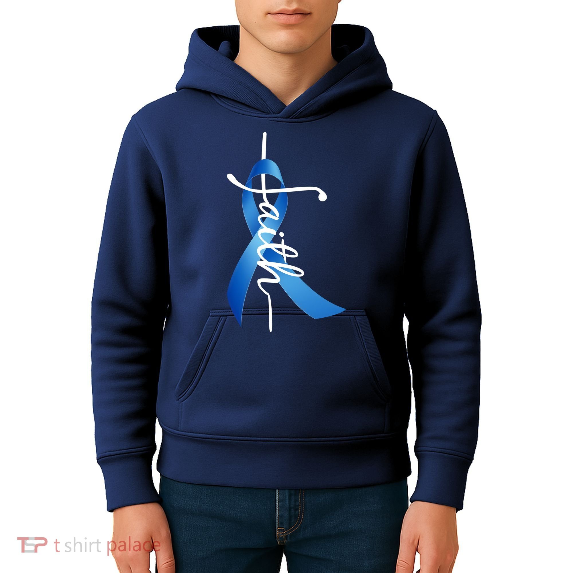 Faith Colon Cancer Cross Ribbon Kids Hoodie