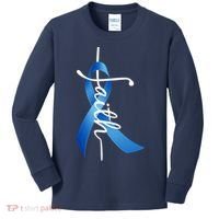 Faith Colon Cancer Cross Ribbon Kids Long Sleeve Shirt thumb 0