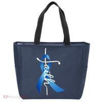 Faith Colon Cancer Cross Ribbon Tote Bag thumb 0