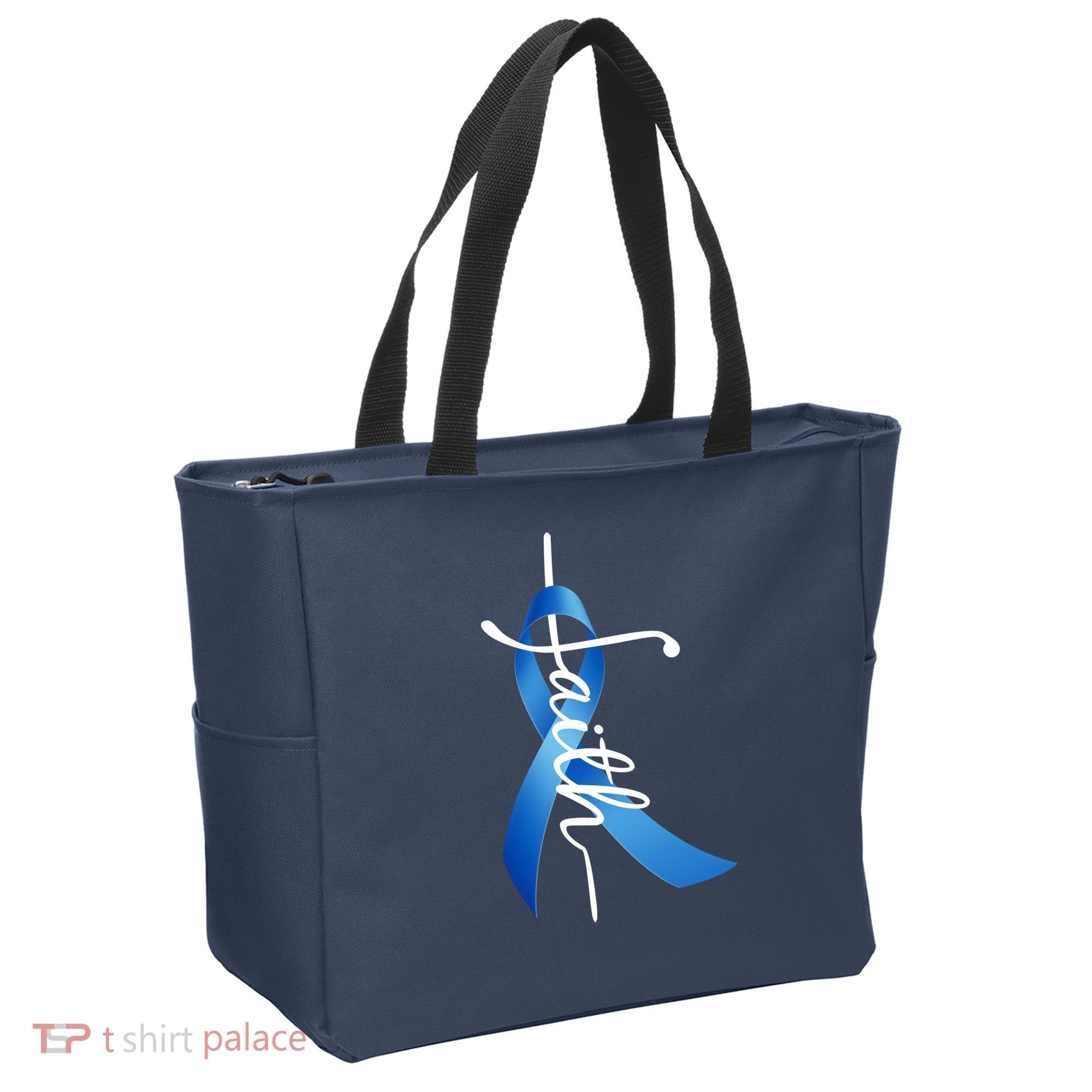 Faith Colon Cancer Cross Ribbon Tote Bag