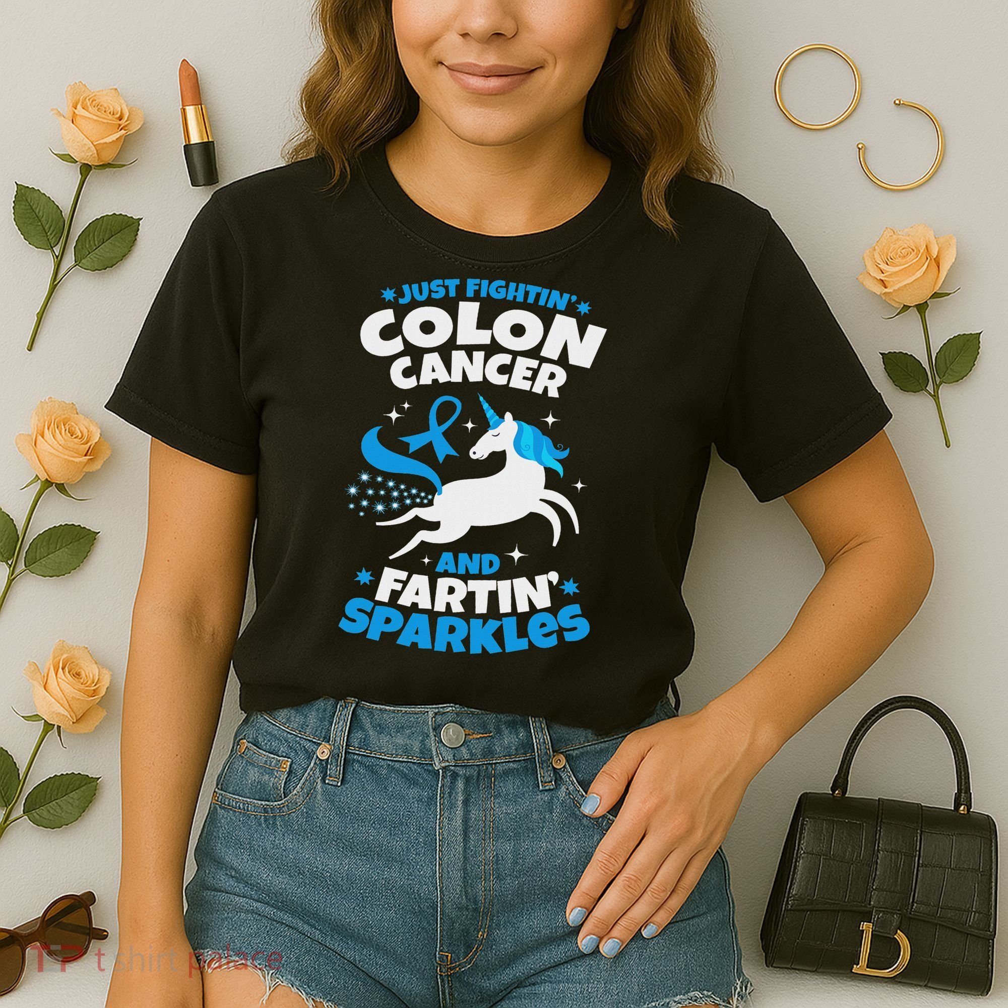 Funny Colon Cancer Fighter Fighting Unicorn Quote Gift Idea Comfort Colors Boxy T-Shirt