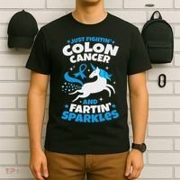 Funny Colon Cancer Fighter Fighting Unicorn Quote Gift Idea T-Shirt thumb 6