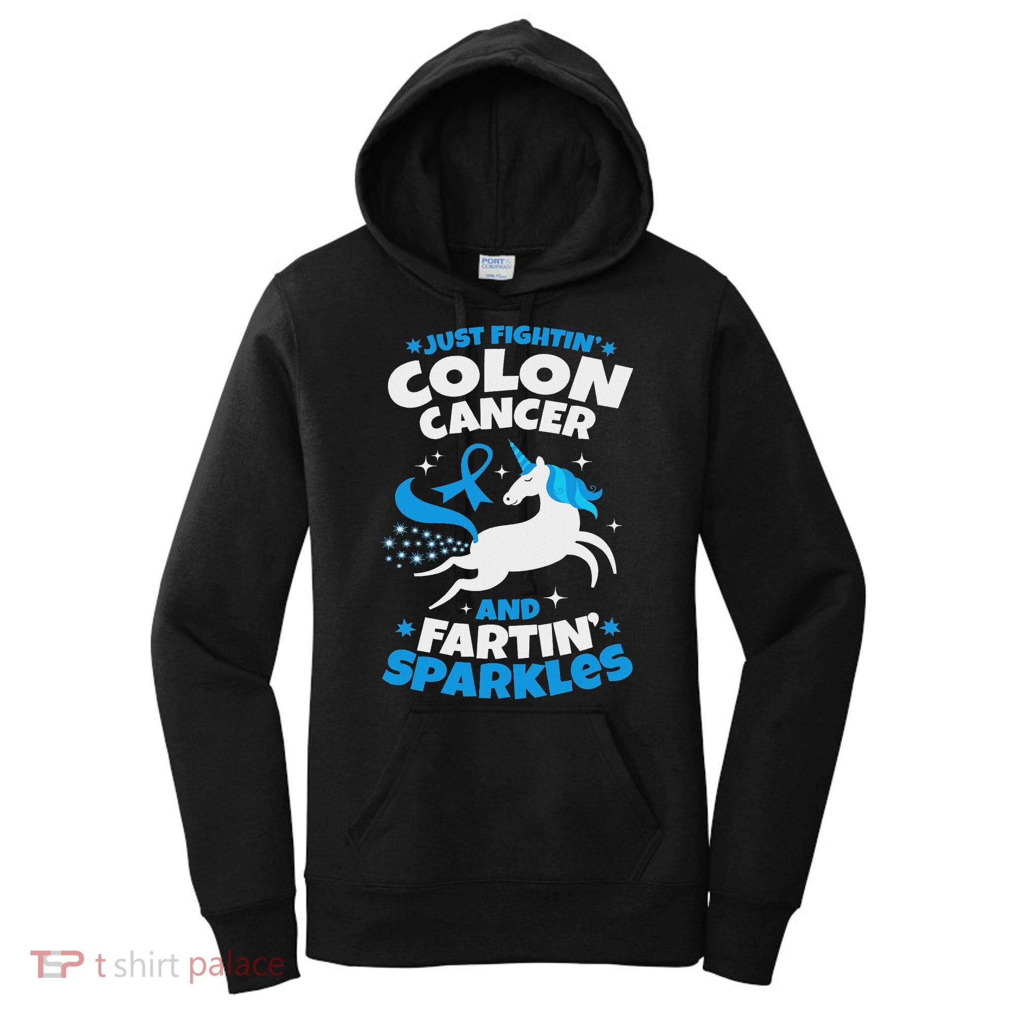 Funny Colon Cancer Fighter Fighting Unicorn Quote Gift Idea Women's Hoodie