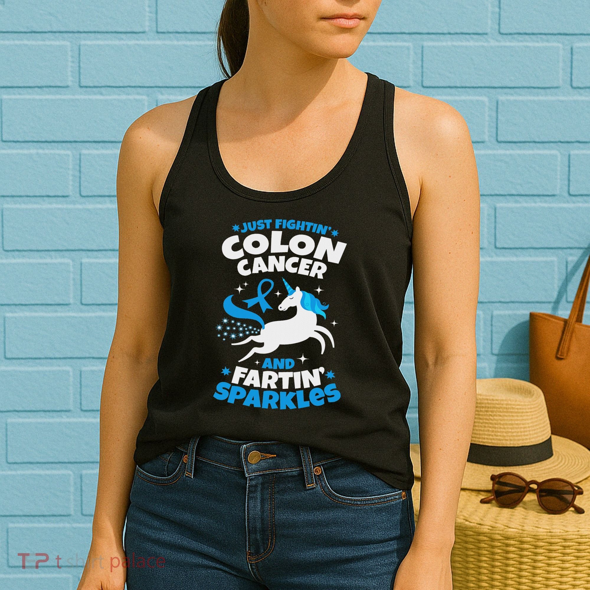 Funny Colon Cancer Fighter Fighting Unicorn Quote Gift Idea Women's Tank Top