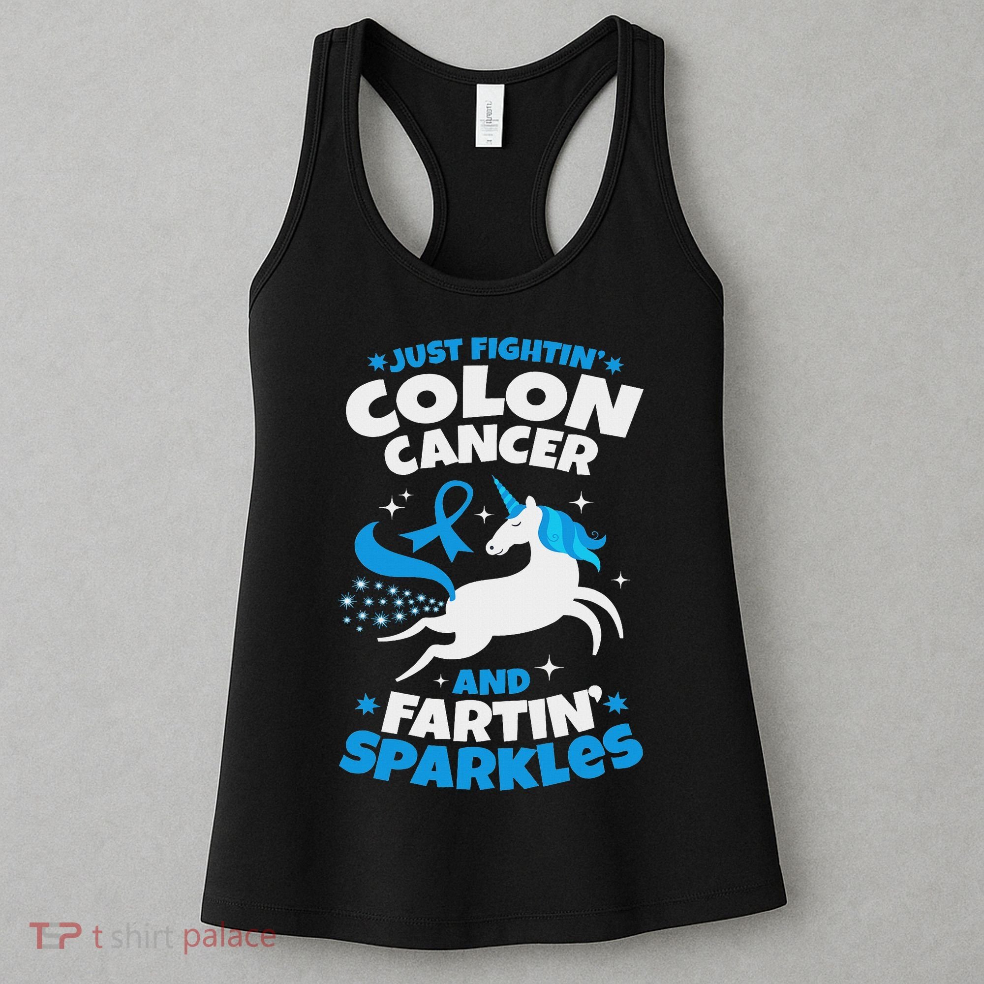 Funny Colon Cancer Fighter Fighting Unicorn Quote Gift Idea Women's Tank Top