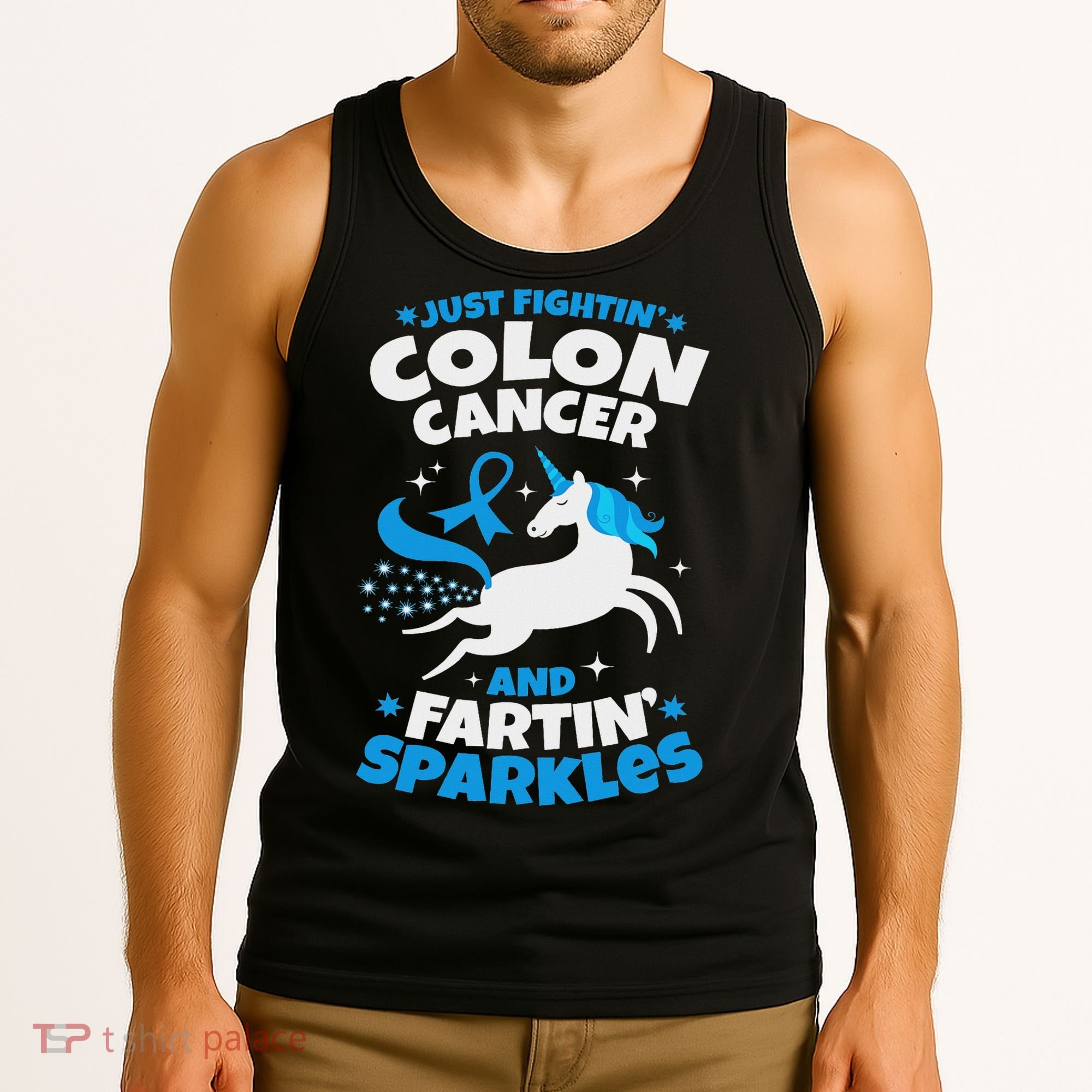 Funny Colon Cancer Fighter Fighting Unicorn Quote Gift Idea Tank Top