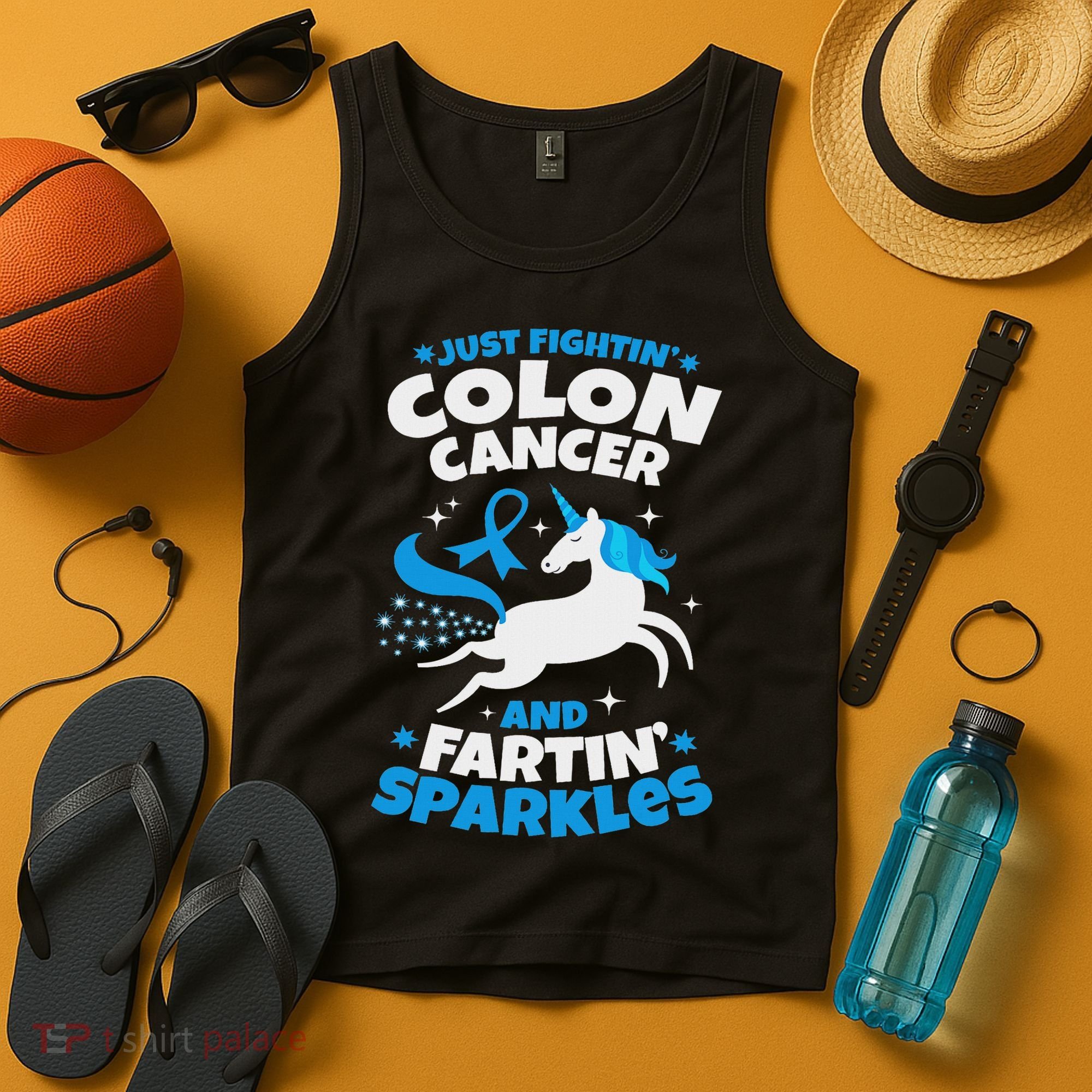 Funny Colon Cancer Fighter Fighting Unicorn Quote Gift Idea Tank Top