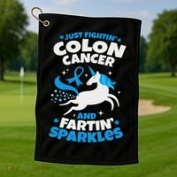 Funny Colon Cancer Fighter Fighting Unicorn Quote Gift Idea Golf Towel thumb 1