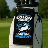 Funny Colon Cancer Fighter Fighting Unicorn Quote Gift Idea Golf Towel thumb 2