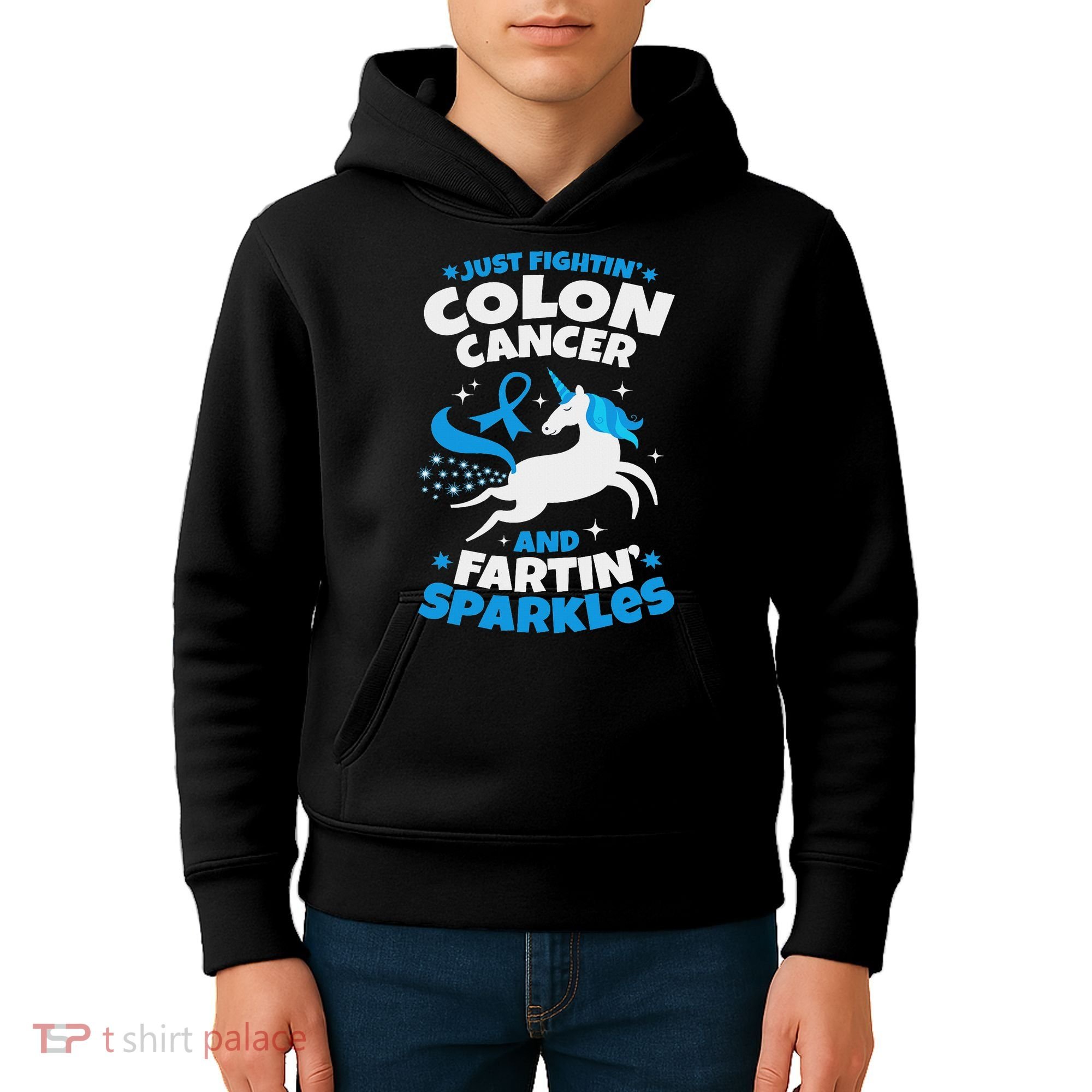 Funny Colon Cancer Fighter Fighting Unicorn Quote Gift Idea Kids Hoodie