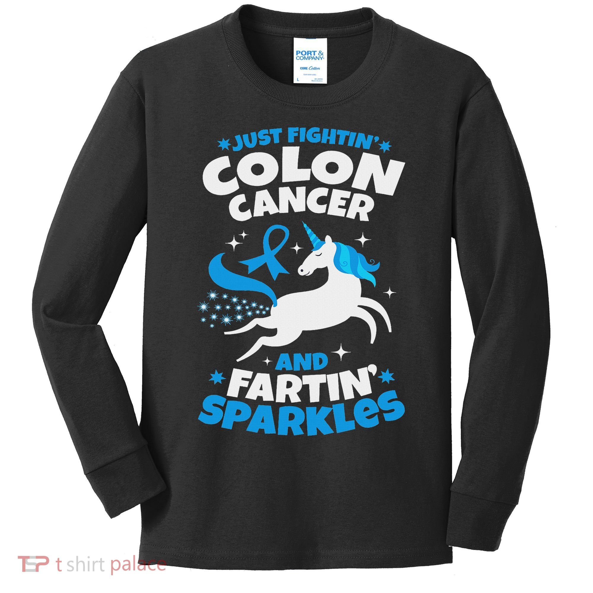 Funny Colon Cancer Fighter Fighting Unicorn Quote Gift Idea Kids Long Sleeve Shirt