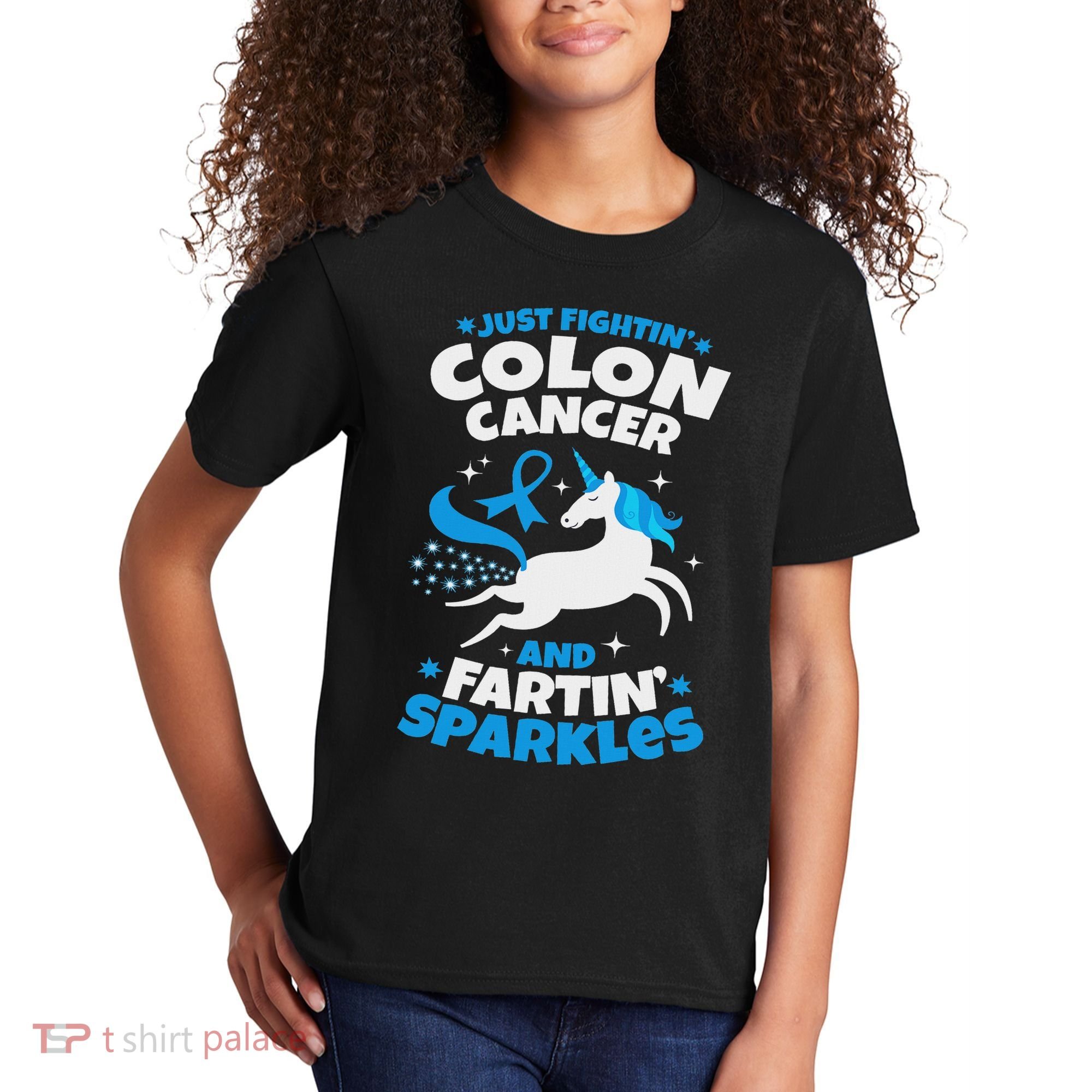 Funny Colon Cancer Fighter Fighting Unicorn Quote Gift Idea Kids T-Shirt