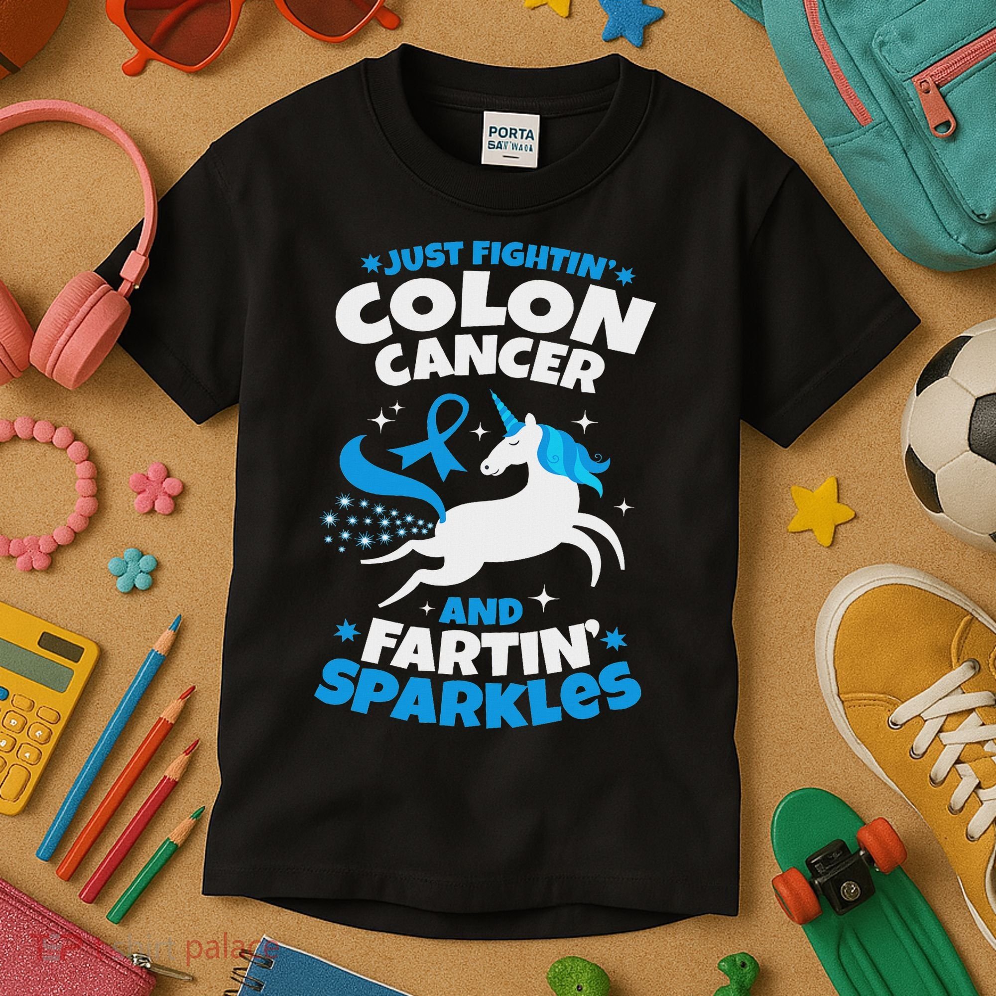 Funny Colon Cancer Fighter Fighting Unicorn Quote Gift Idea Kids T-Shirt