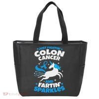 Funny Colon Cancer Fighter Fighting Unicorn Quote Gift Idea Tote Bag thumb 0