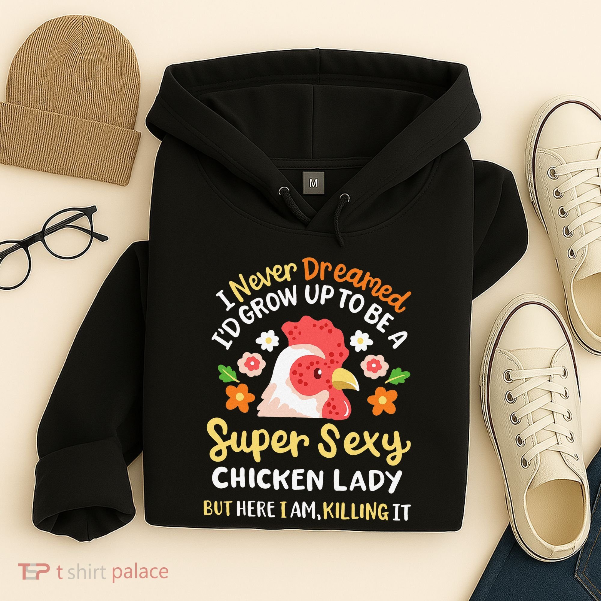 Funny Crazy Chicken Farmer Lady Hoodie