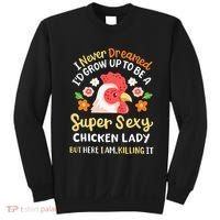 Funny Crazy Chicken Farmer Lady Sweatshirt thumb 0