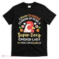 Funny Crazy Chicken Farmer Lady T-Shirt thumb 0