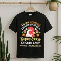 Funny Crazy Chicken Farmer Lady T-Shirt thumb 2