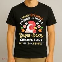 Funny Crazy Chicken Farmer Lady T-Shirt thumb 3