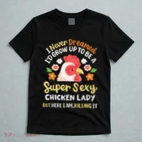 Funny Crazy Chicken Farmer Lady T-Shirt thumb 5