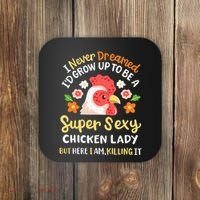 Funny Crazy Chicken Farmer Lady Coaster thumb 0
