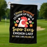 Funny Crazy Chicken Farmer Lady Golf Towel thumb 1