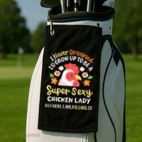 Funny Crazy Chicken Farmer Lady Golf Towel thumb 2