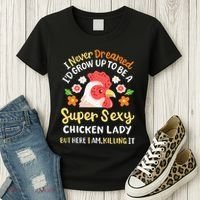 Funny Crazy Chicken Farmer Lady Women's T-Shirt thumb 3