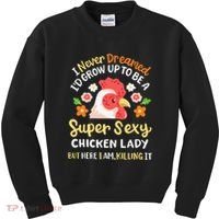 Funny Crazy Chicken Farmer Lady Kids Sweatshirt thumb 0