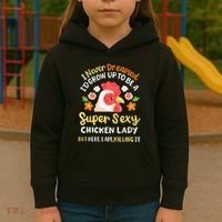 Funny Crazy Chicken Farmer Lady Kids Hoodie thumb 3