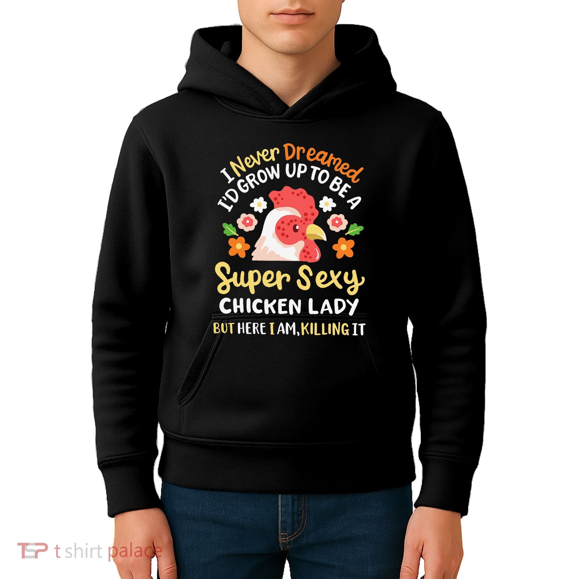 Funny Crazy Chicken Farmer Lady Kids Hoodie