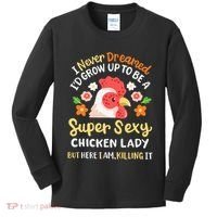 Funny Crazy Chicken Farmer Lady Kids Long Sleeve Shirt thumb 0