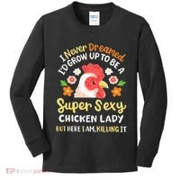 Funny Crazy Chicken Farmer Lady Kids Long Sleeve Shirt thumb 0