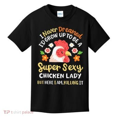 Funny Crazy Chicken Farmer Lady Kids T-Shirt