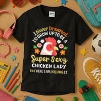 Funny Crazy Chicken Farmer Lady Kids T-Shirt thumb 3