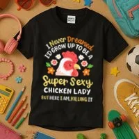Funny Crazy Chicken Farmer Lady Kids T-Shirt thumb 3