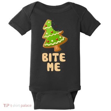 Funny Christmas Cookie Bite Me Baby Bodysuit
