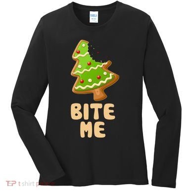 Funny Christmas Cookie Bite Me Women's Long Sleeve Shirt