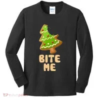 Funny Christmas Cookie Bite Me Kids Long Sleeve Shirt thumb 0