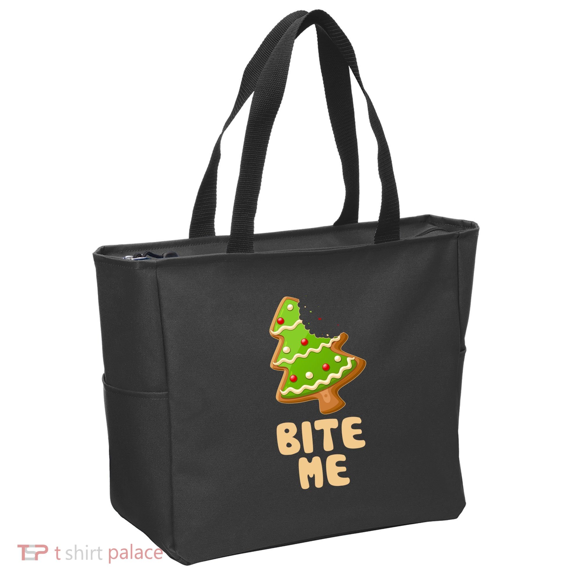 Funny Christmas Cookie Bite Me Tote Bag