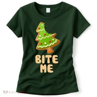 Funny Christmas Cookie Bite Me Women's T-Shirt