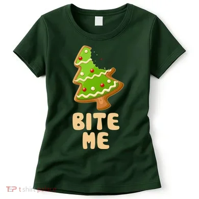Funny Christmas Cookie Bite Me Women's T-Shirt