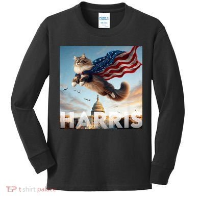 Funny Childless Cat Ladies For Harris 2024 Kids Long Sleeve Shirt