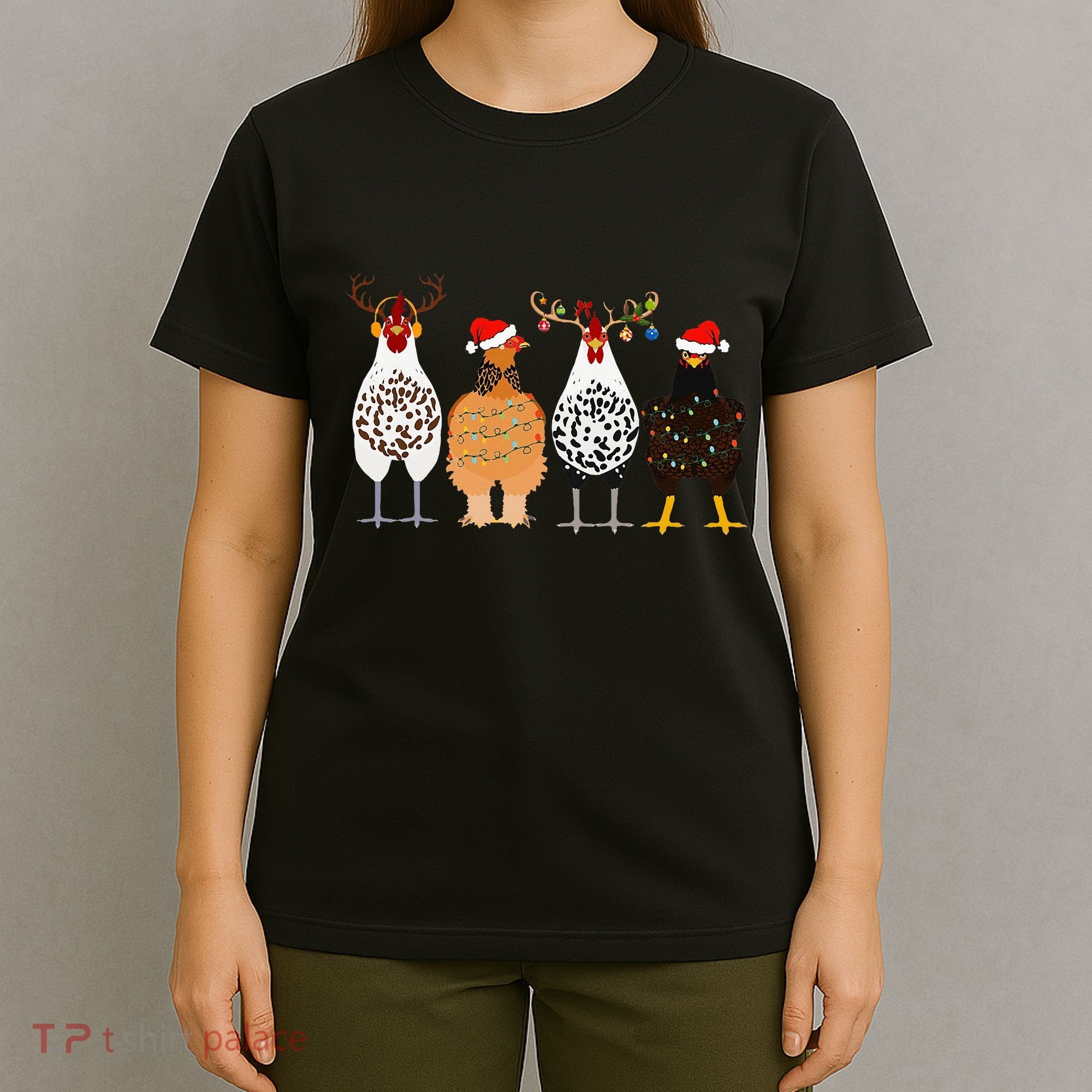 Funny Christmas Chicken Farm Animals  T-Shirt