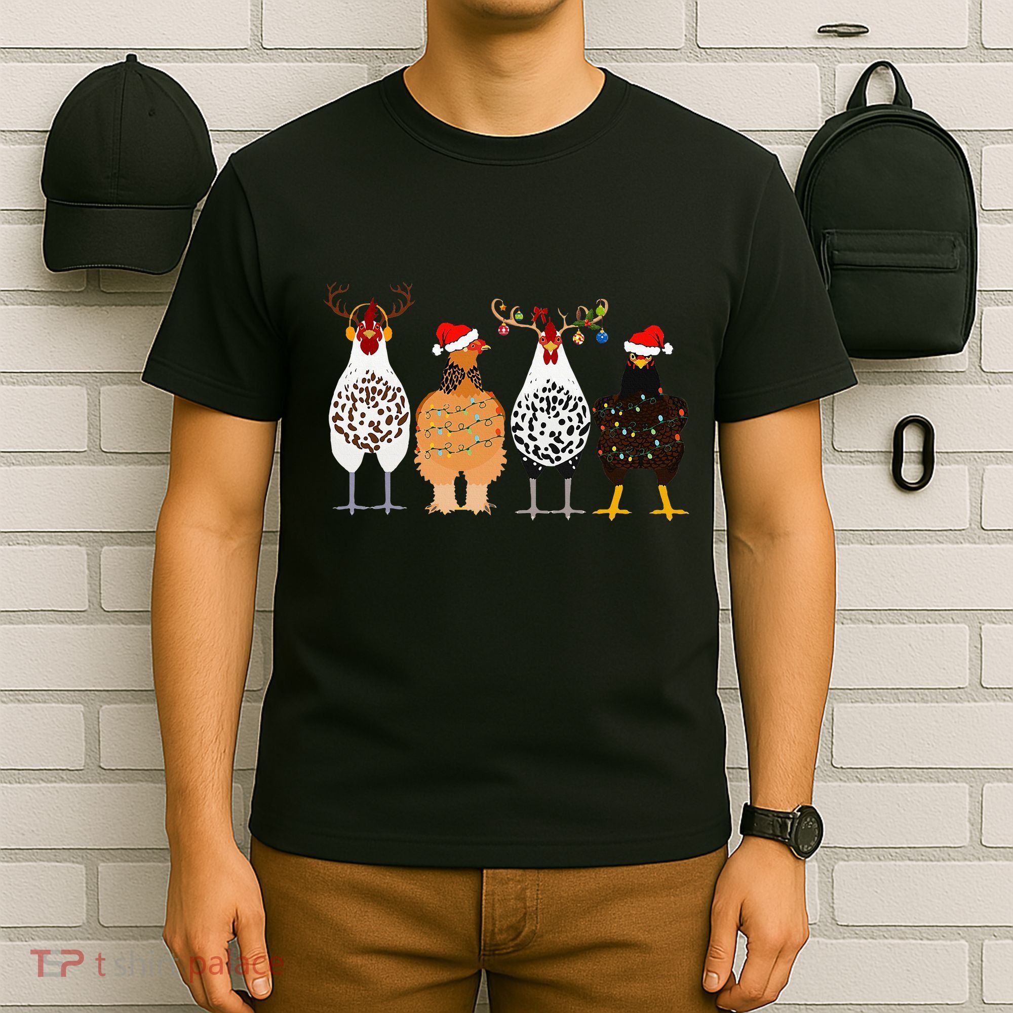 Funny Christmas Chicken Farm Animals  T-Shirt