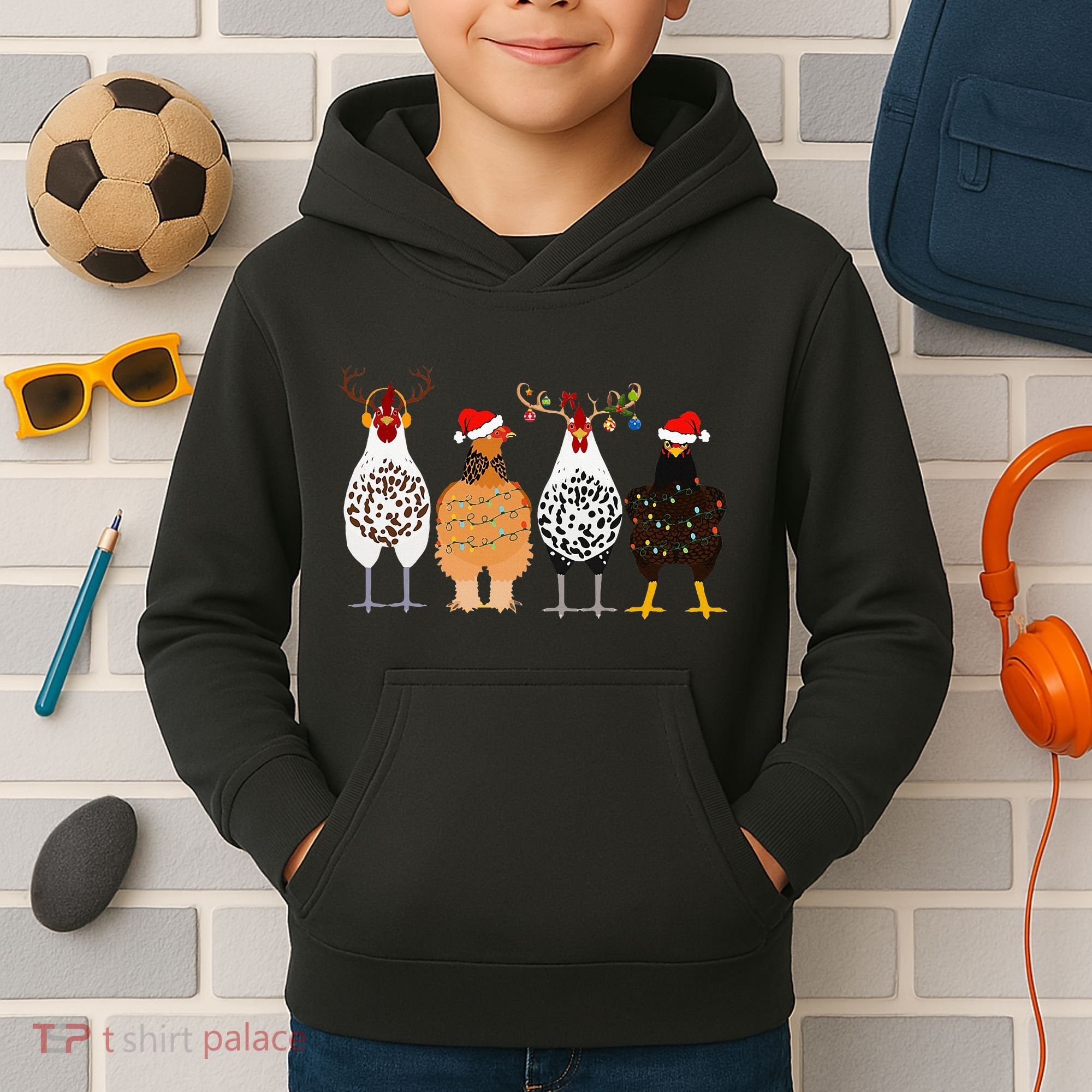 Funny Christmas Chicken Farm Animals  Kids Hoodie