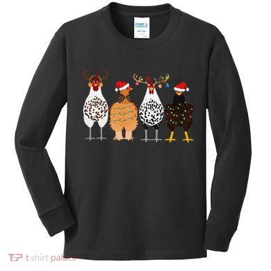 Funny Christmas Chicken Farm Animals  Kids Long Sleeve Shirt