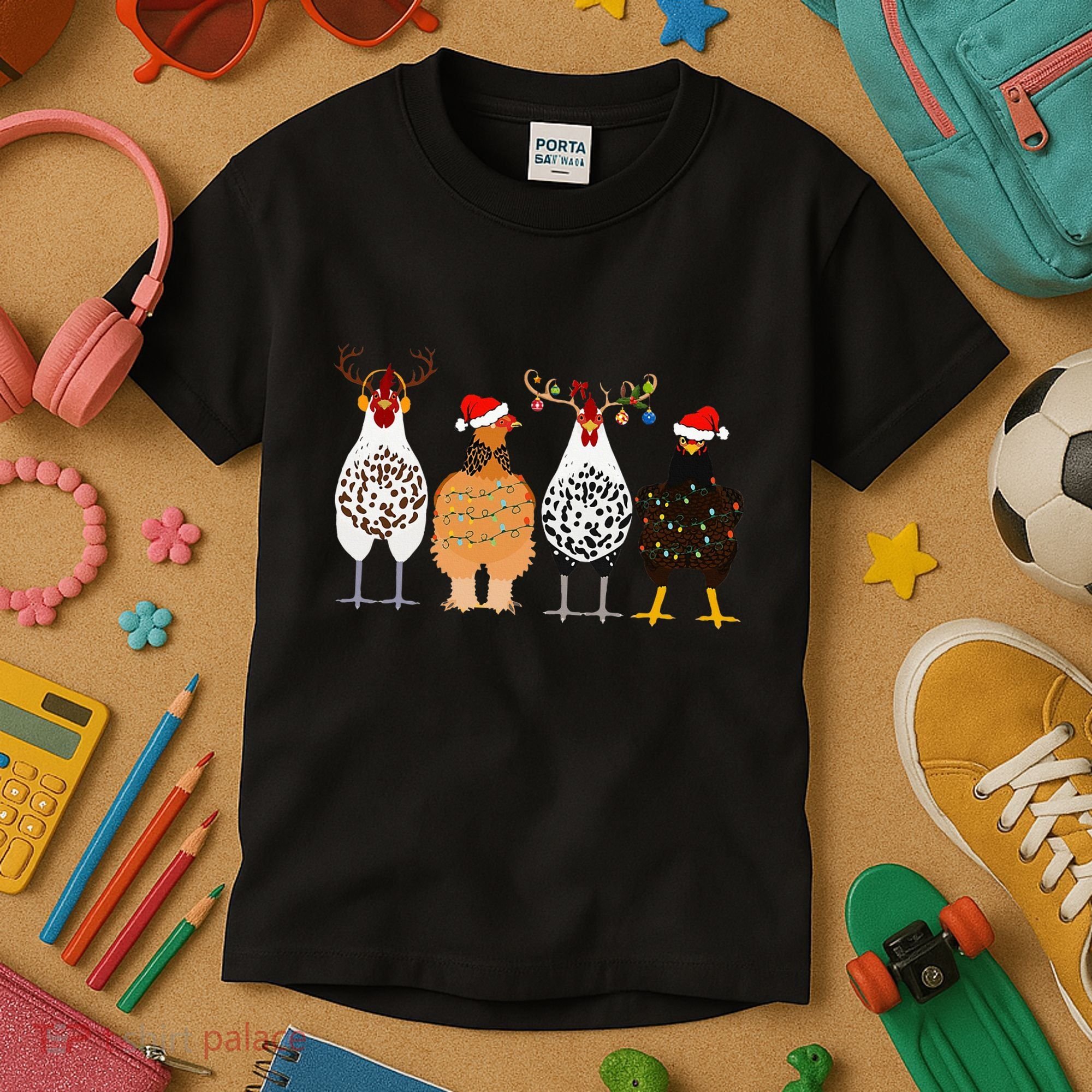Funny Christmas Chicken Farm Animals  Kids T-Shirt