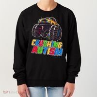 Funny Cool Crushing Autism Puzzle Piece Monster Truck Women's Sweatshirt thumb 0
